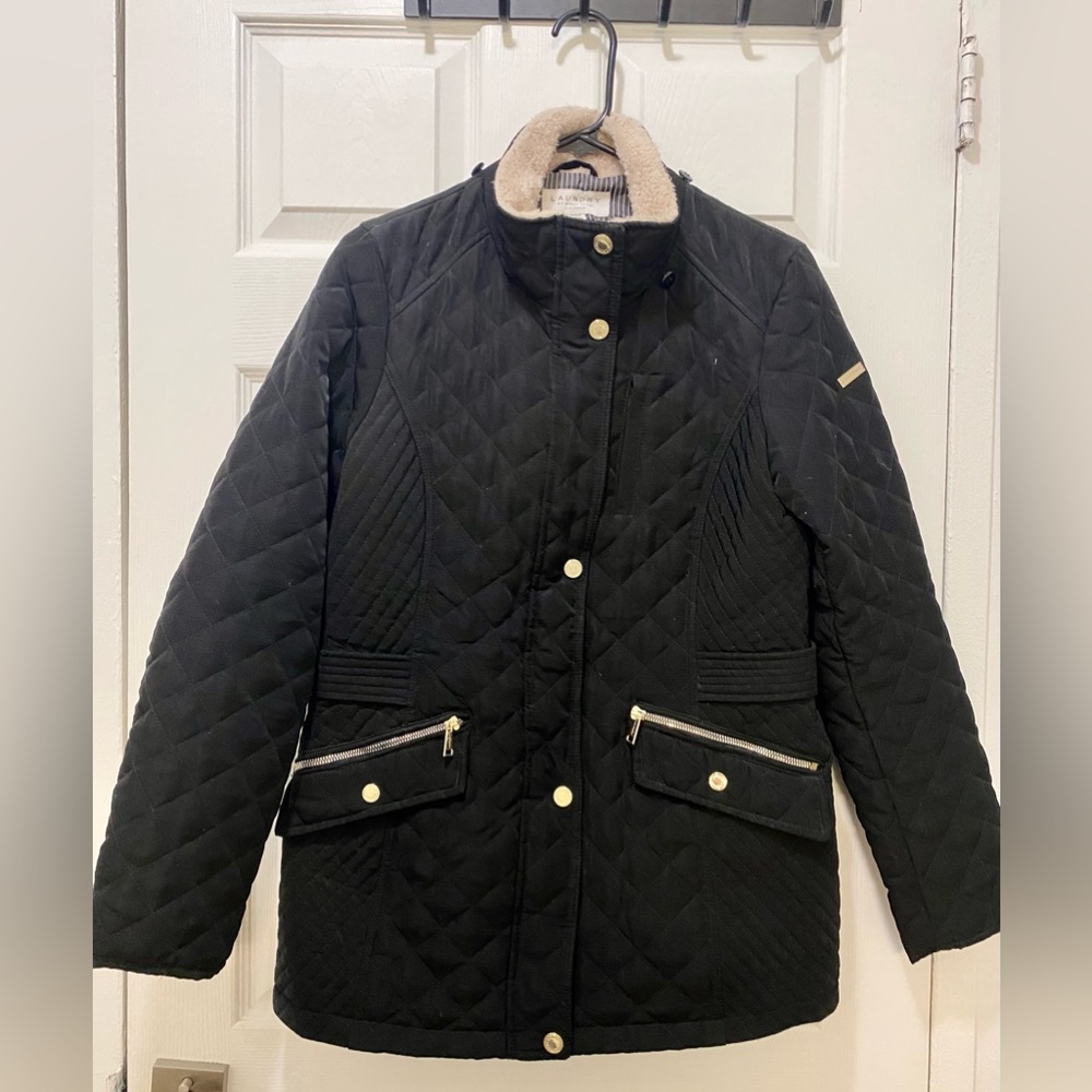 Laundry by Shelli Segal fur lined black coat